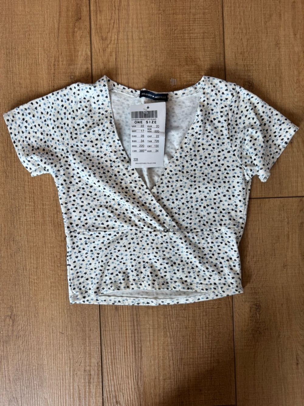 Brandy Melville Floral Wrap Crop Top One Size Cream Ditsy Print NWT
